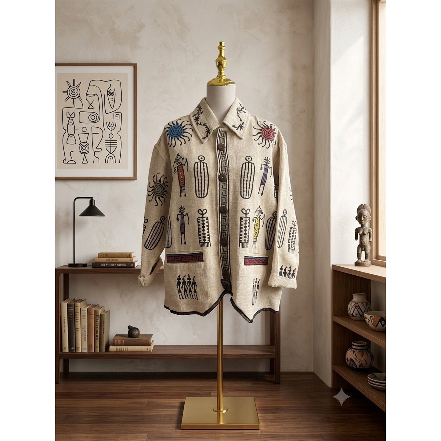 Voth Kimberle’s Palm Desert Woven Cotton Tribal Jacket Art to Wear Petroglyph