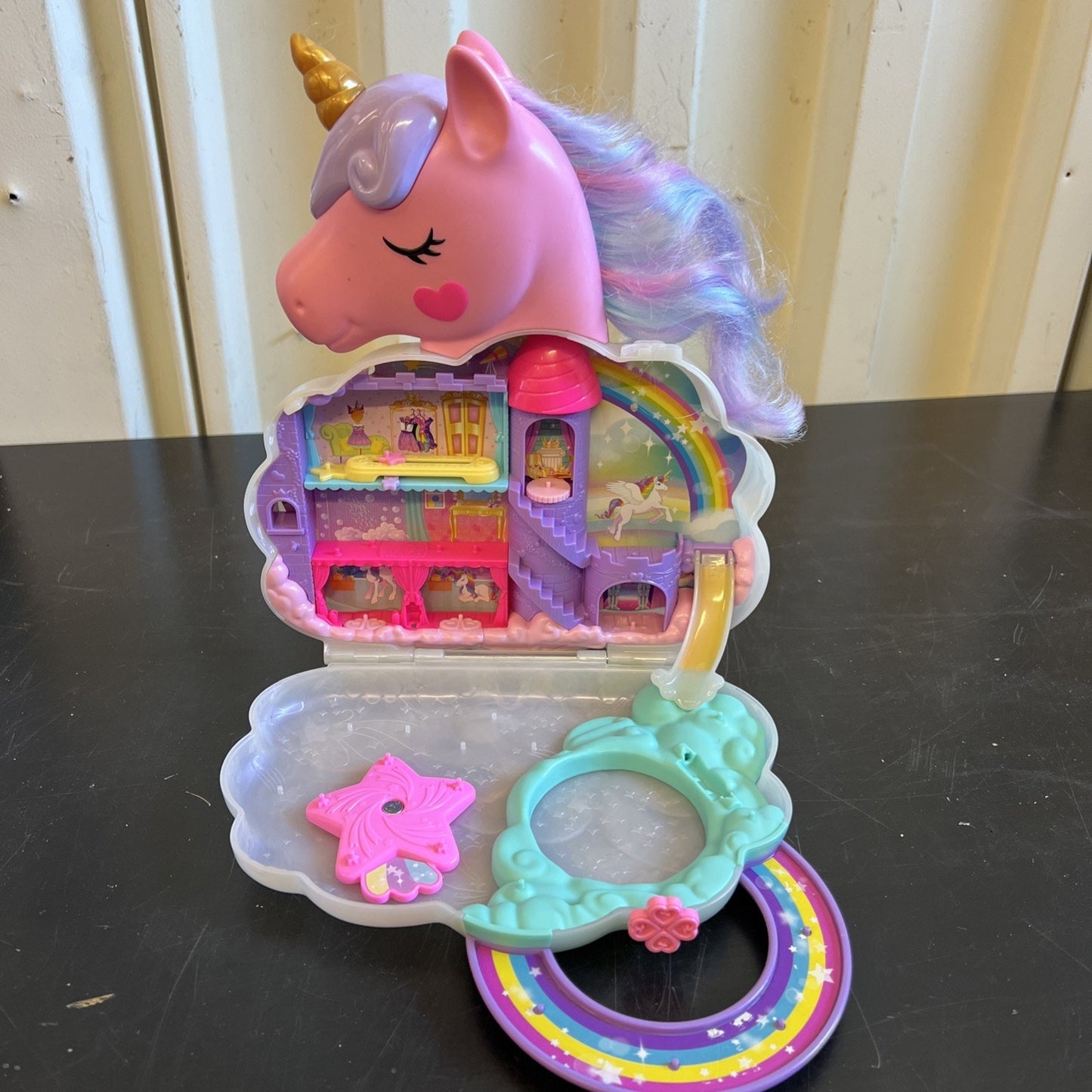 Polly Pocket Rainbow Unicorn Salon 2022 Play Set - Incomplete