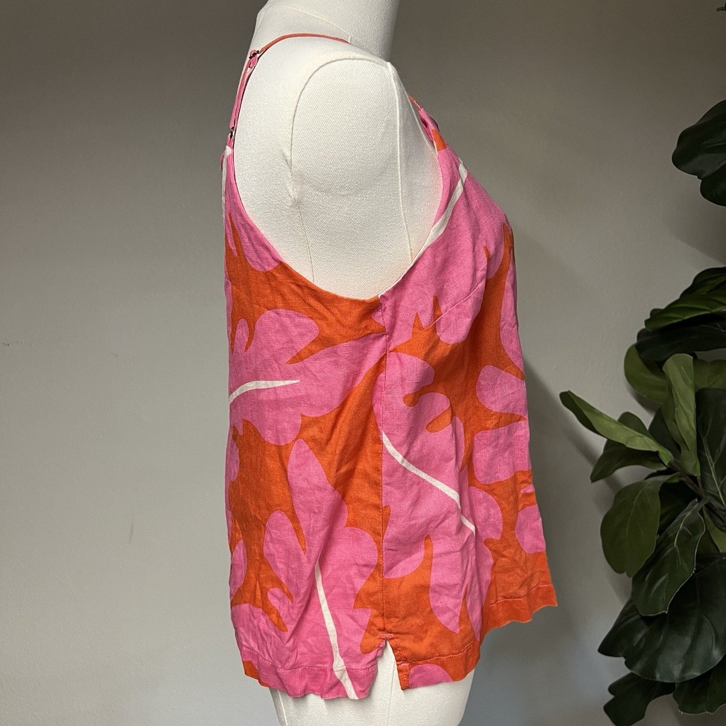 $198 Trovata Birds of Paradis Linen Square Neck Tank (S) Pink Orange Tropical