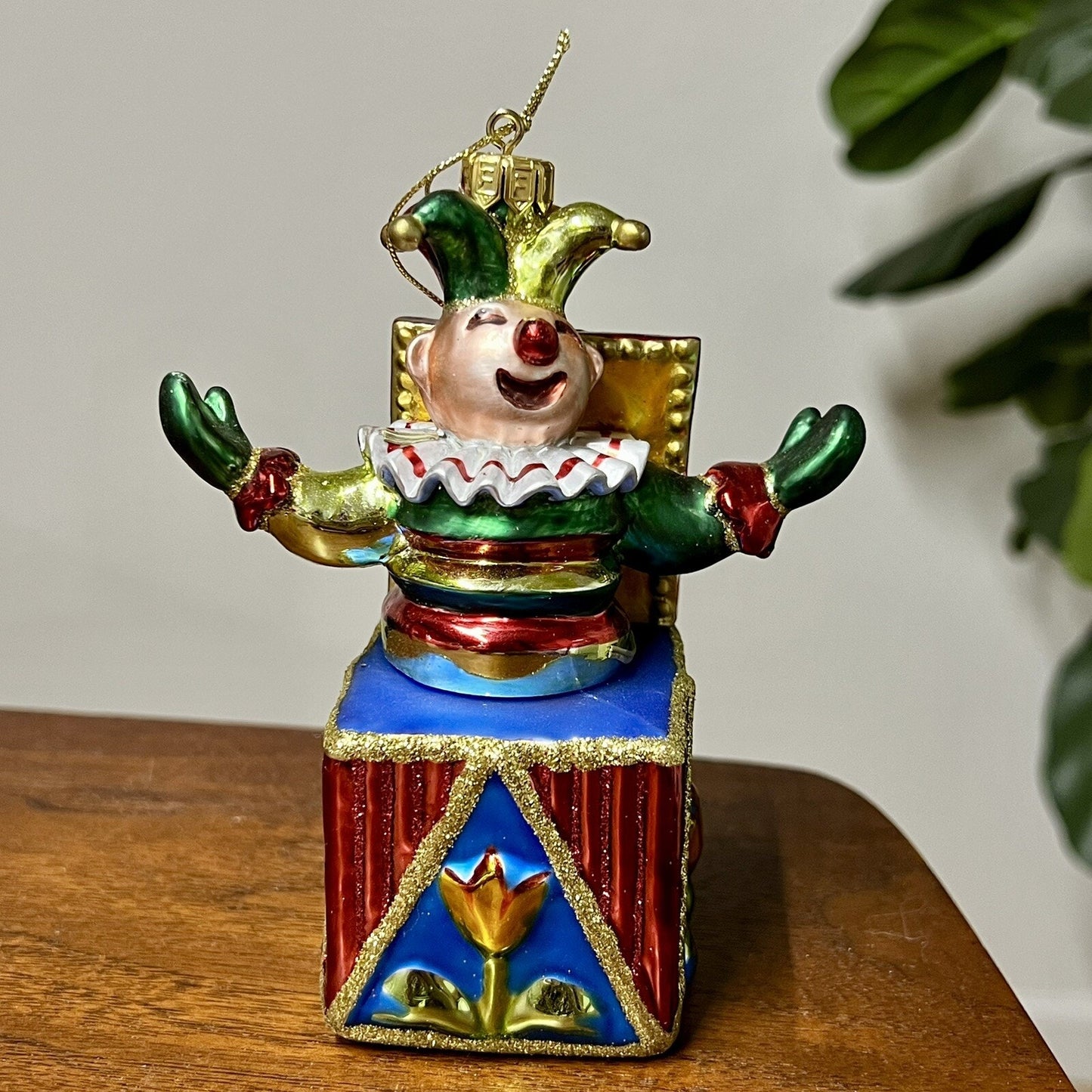 Vintage Fitz and Floyd Jack in The Box Blown Glass Jester Christmas Ornament