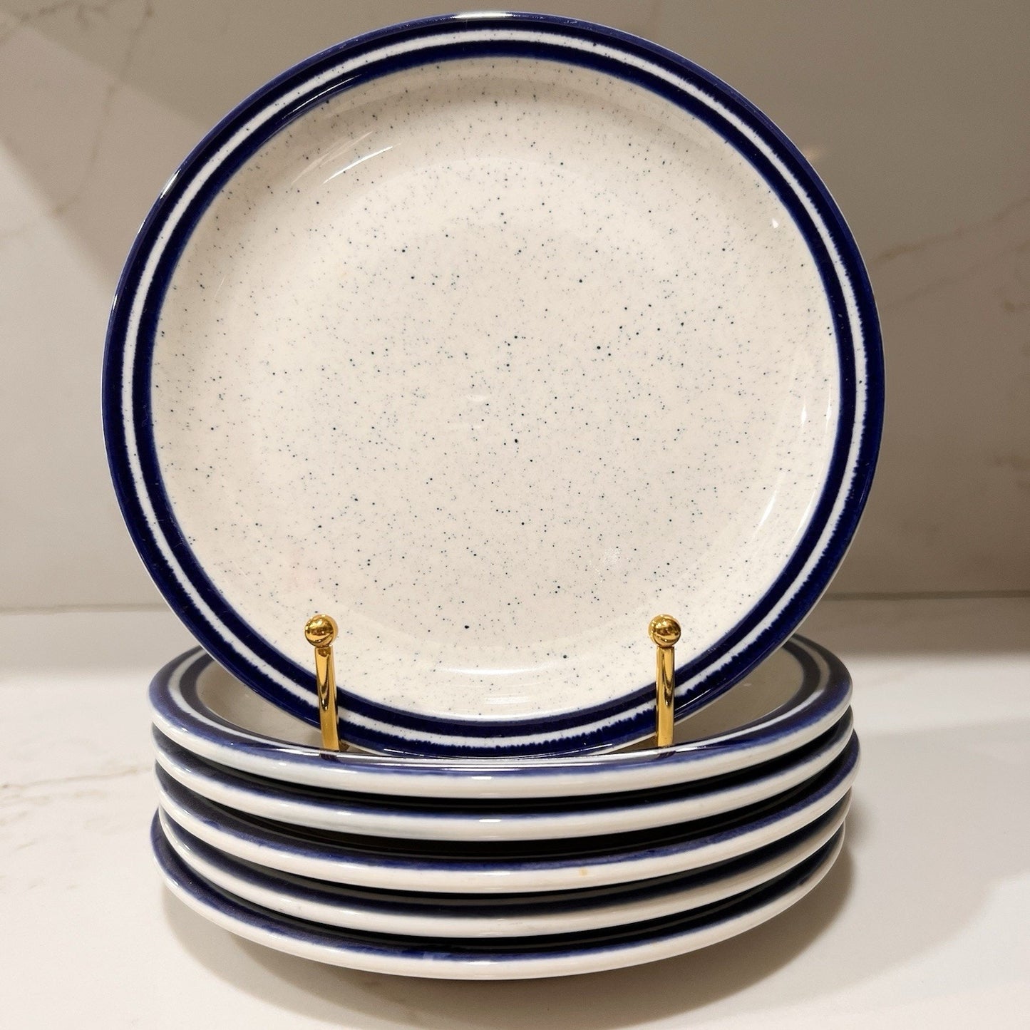 6 x Syracuse China Kings Inn Plates 7.25” Restaurant Ware Blue Speckled Dessert