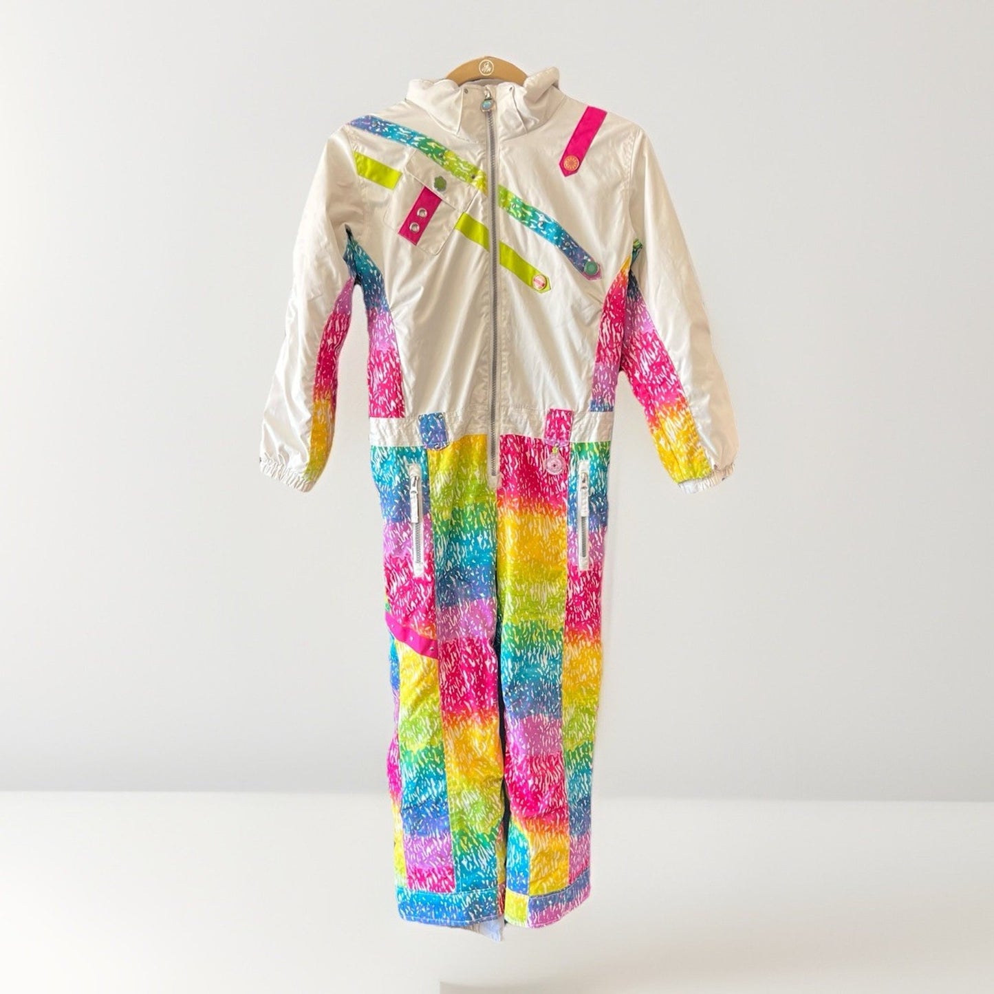 OBERMEYER Quinn Ski Snowsuit One Piece Girls (7) I-Grow Extended Retro Rainbow