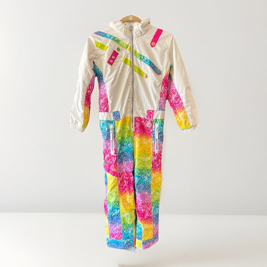 OBERMEYER Quinn Ski Snowsuit One Piece Girls (7) I-Grow Extended Retro Rainbow