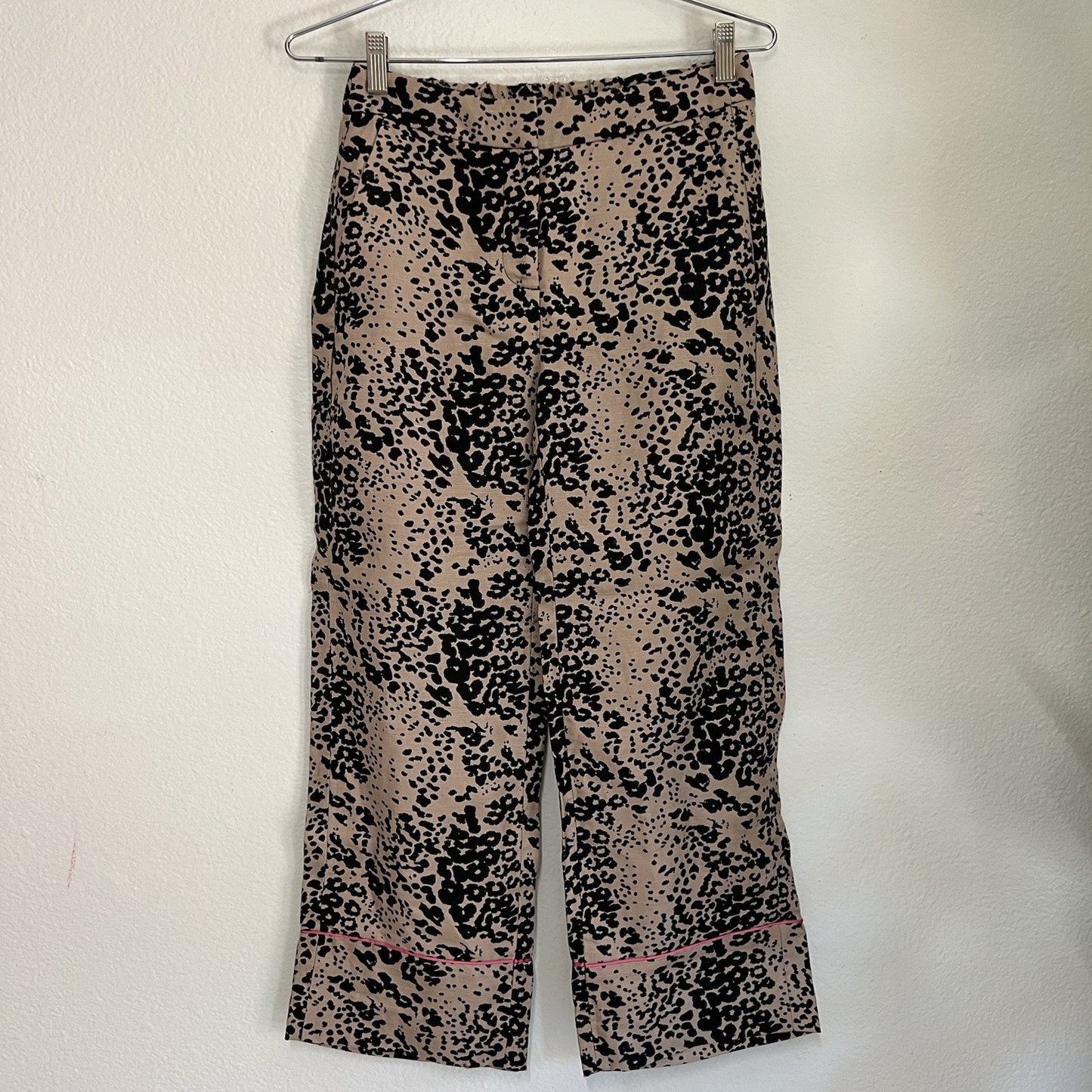 J. Crew High-Rise Peyton Pant XS 26” Leopard Print Linen Blend Crop Wide Leg
