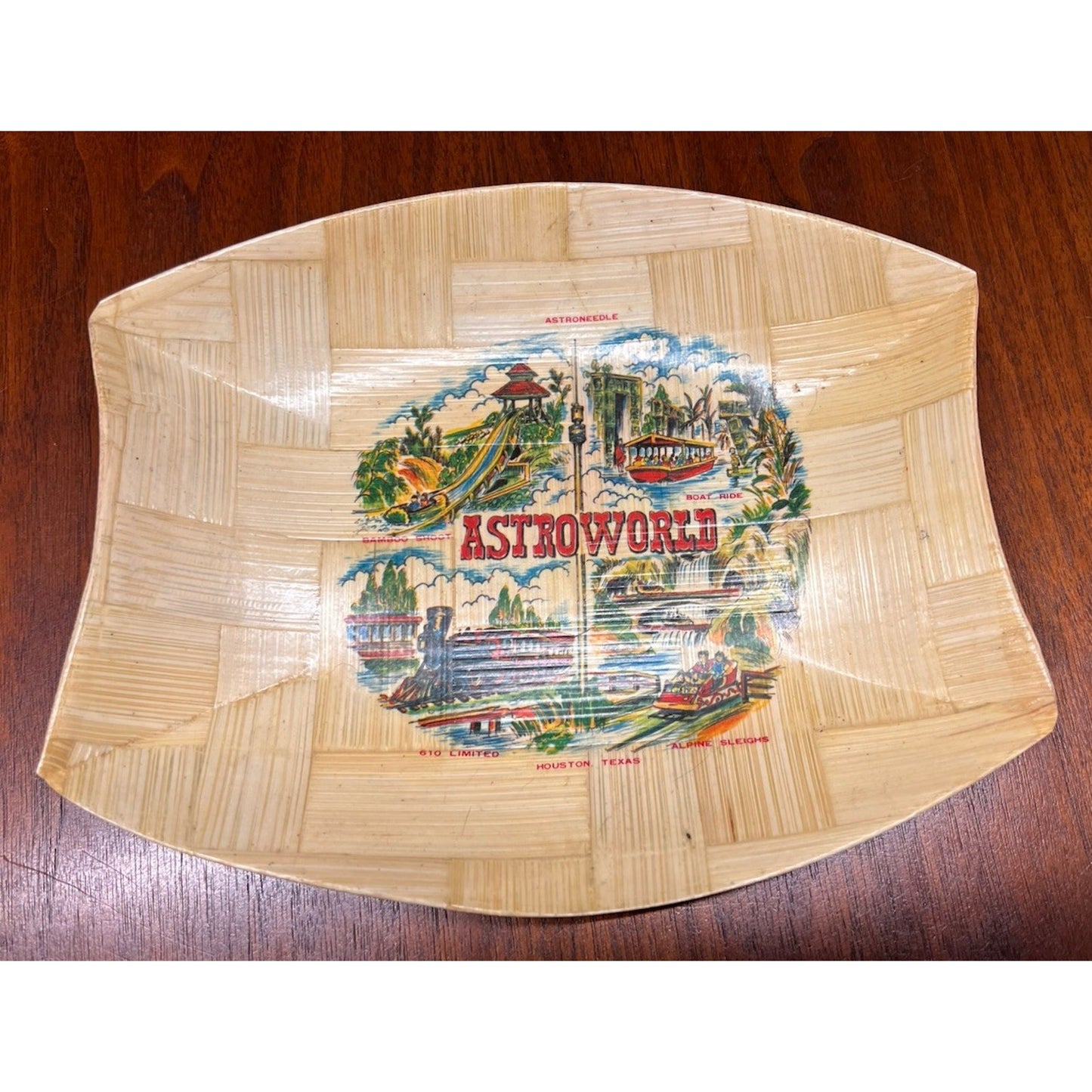 Vintage Bamboo Houston Astroworld Souvenir Bamboo Tray