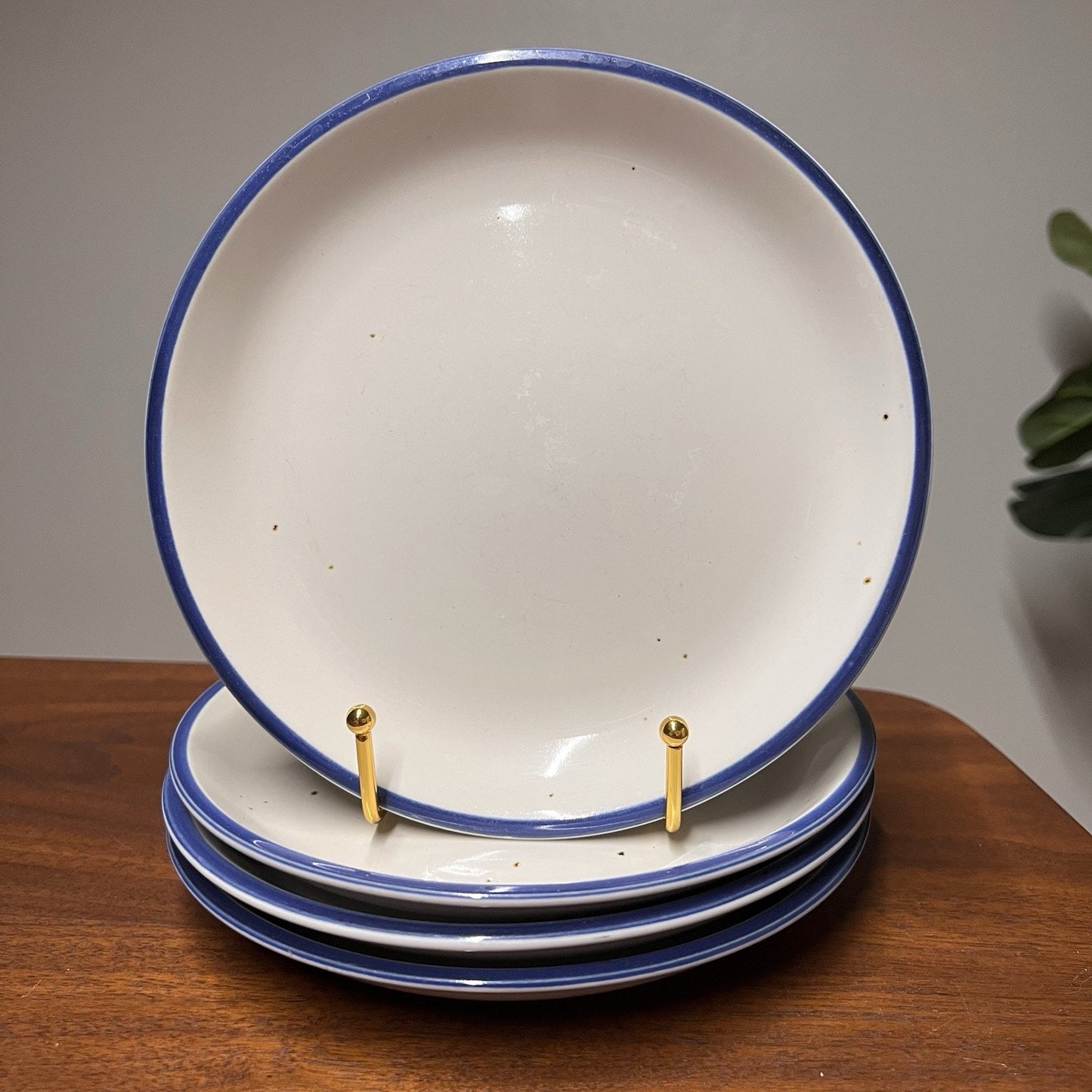 4 x Stonehedge Salad Plates 7.5” Blue Speckled Stoneware Japan Sears 4118 MCM