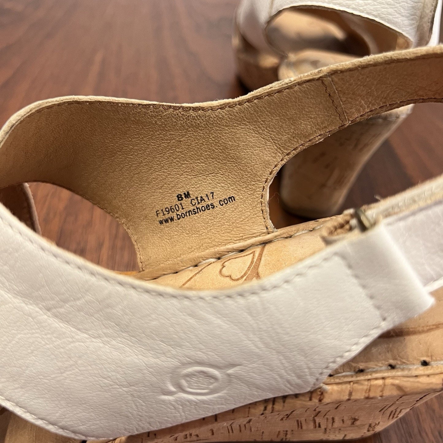 Born 8M Jenni Leather Cork Wedge Platform Sandal Slingback White Ankle Strap