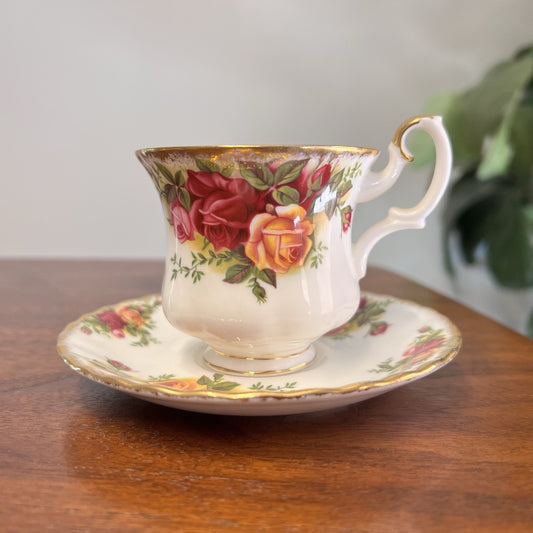 1962 Royal Albert Old Country Roses Montrose Demitasse Cup & Saucer Footed