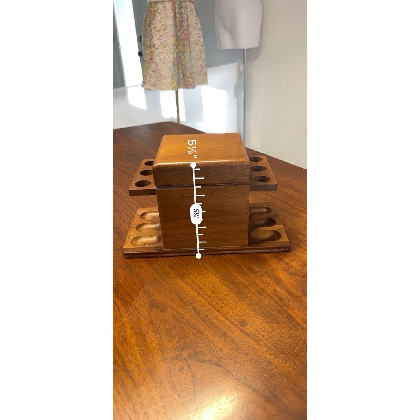 Vintage Decatur Industries Walnut Wood 6 Tobacco Pipe Stand Display Humidor