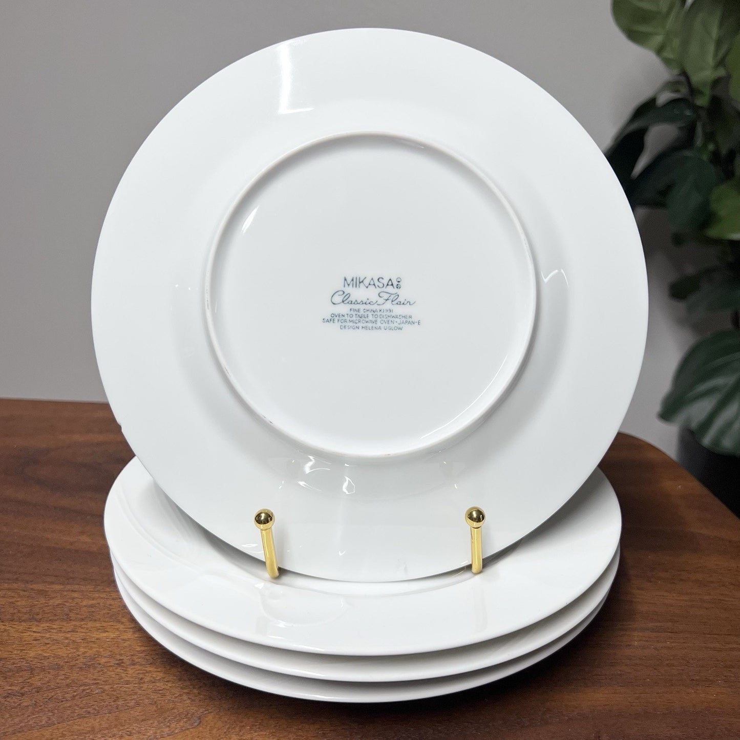 (4) Mikasa Classic Flair White Salad Plates 8” Calla Lily K1991 Helena Uglow