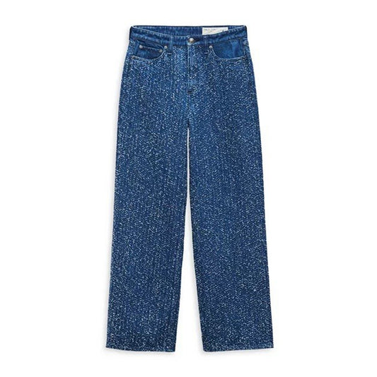 rag and bone Jeans 25 (fits 30”) Logan Mid-Rise Wide Leg Midtweed Blue Textured