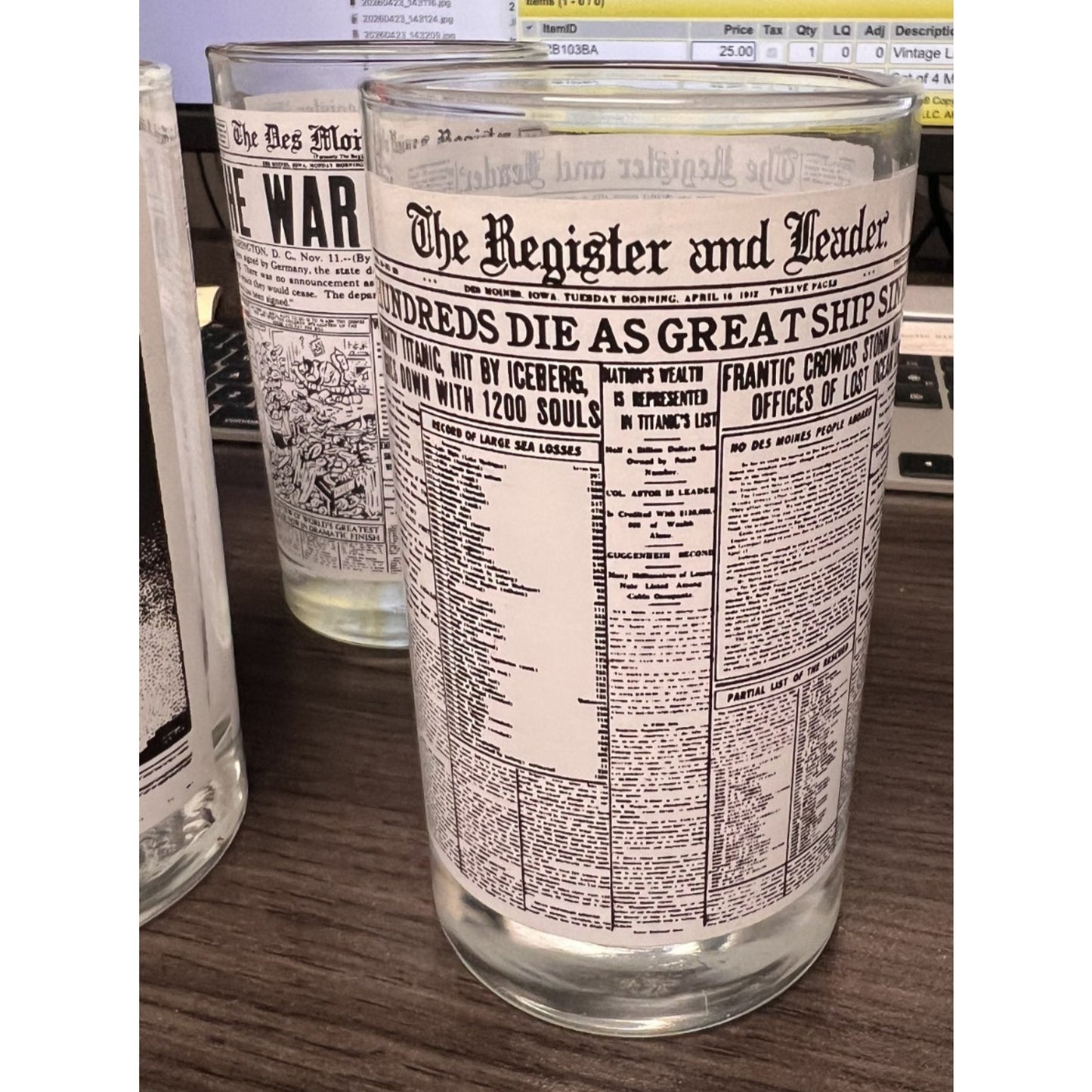 Vintage Libbey Set of 6 Historic Newspaper Headlines Juice Glasses