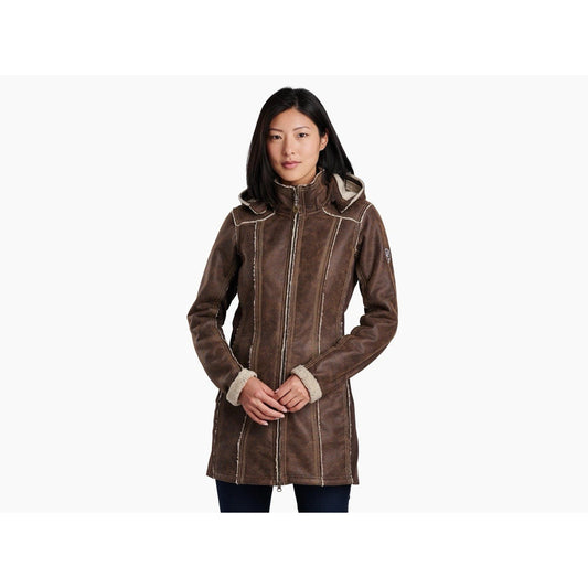 NWOT Kuhl XL Women's Dani Sherpa Trench Brown Wool Faux Leather Removable Hood