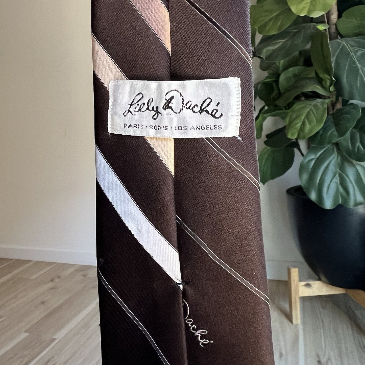 Retro Lilly Dache Men’s Necktie Vintage Designer Men's Necktie Brown Gold Stripe