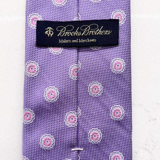 Brooks Brothers Tie Makers and Merchants Purple Pink Foulard Medallion Designer