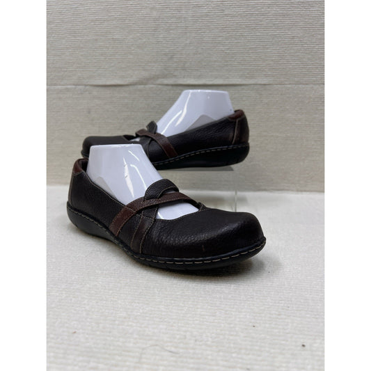Clarks Bendables Brown Leather Mary Jane Comfort Flats Shoes Womens Size 9