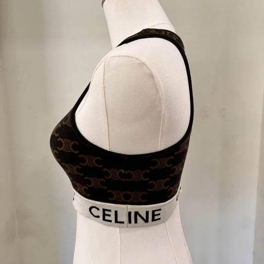 Celine Monogram Crop Sports Bra Silk Cotton (M) Brown Athletic Knit Triomphe