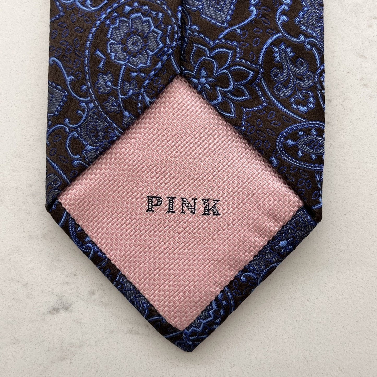 Thomas Pink 100% Silk Embroidered Designer Floral Paisley Tie Black Blue