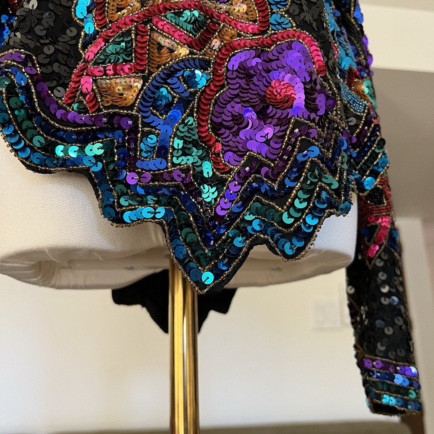 Laurence Kazar Top (L) 80s Glam Sequin Beaded Maximalist Statement Bold Party