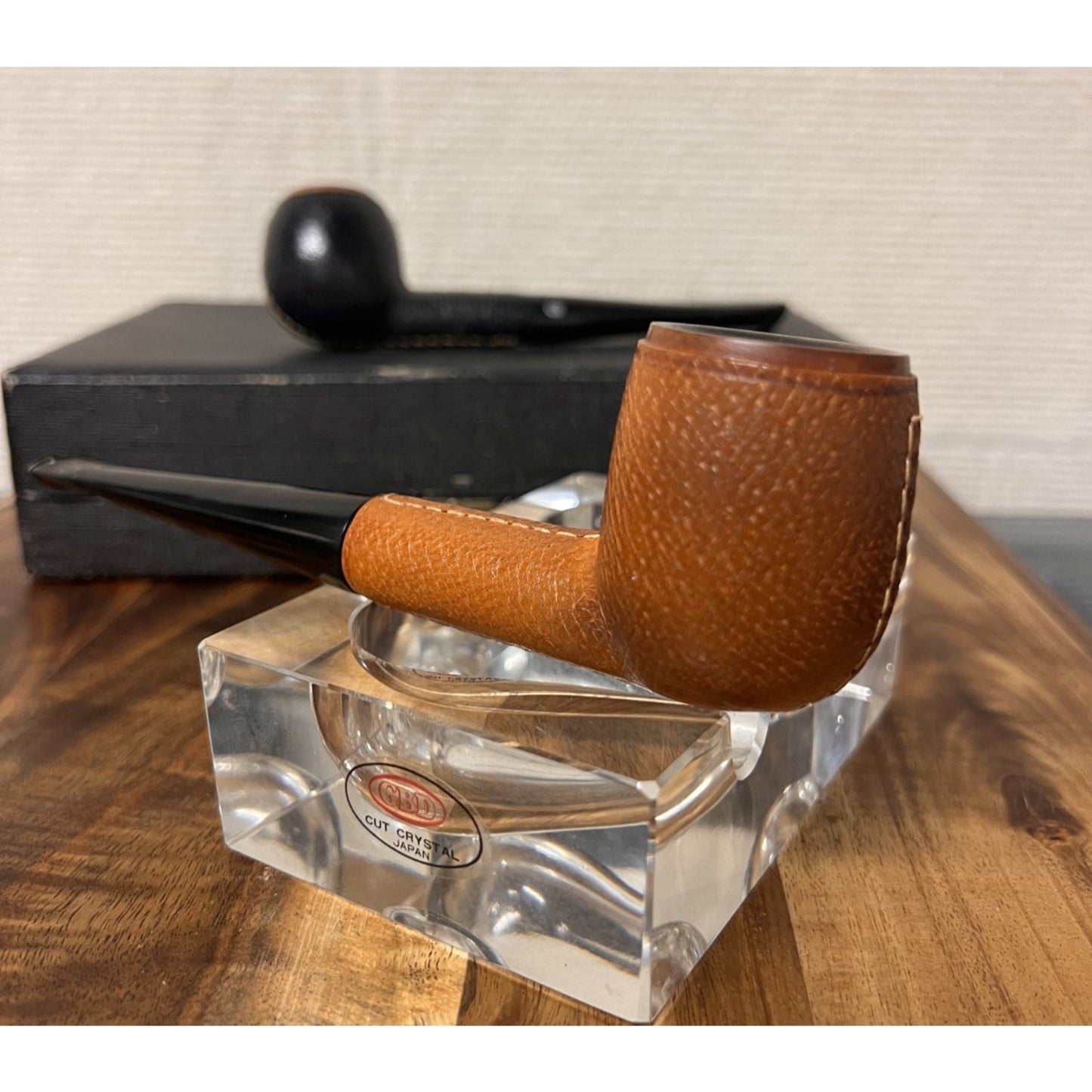 Vintage Jeantet 2 Pipe Set w/ Case Billiard Style Leather Clad Briar Bowls