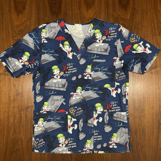 Disney Tooniforms Pinnochio Jiminy Cricket Cherokee Scrub Top (XS) Unisex 6876C