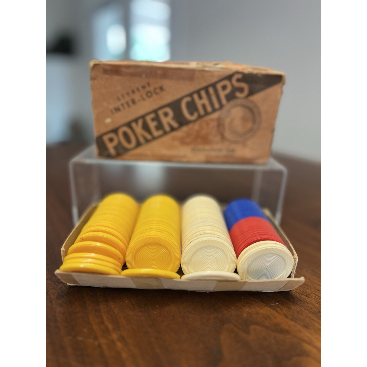 Styrene Inter-lock Poker Chips Regulation Size Original Box Game #353