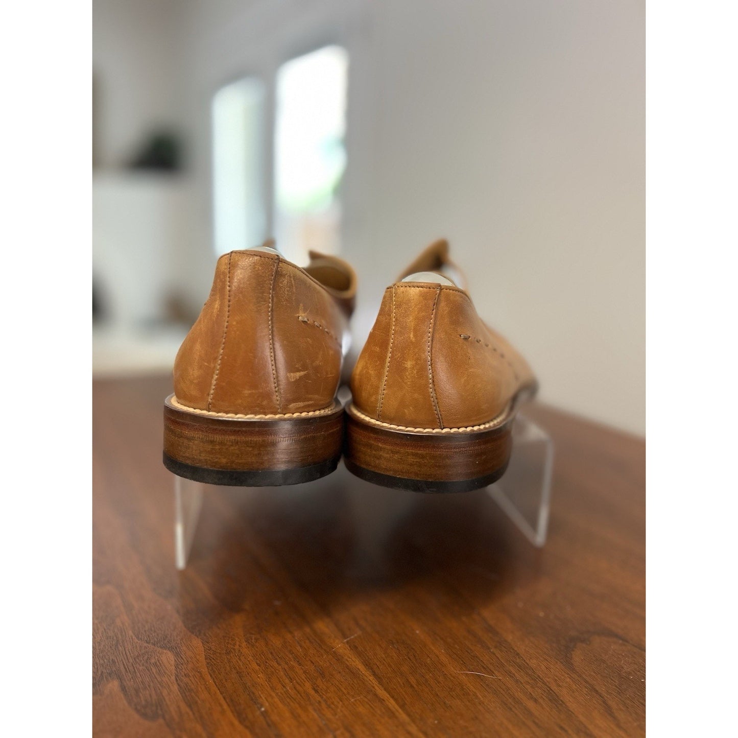 Mezlan Maranello Sz10 M Tan Calfskin Leather Braided Trim Square Toe Derby Shoes