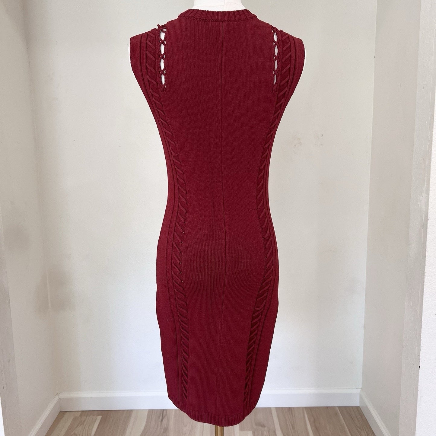 Ronny Kobo Zola Dress (M) Knit Bodycon Bondage Bandage Red Cocktail Sexy Lace Up