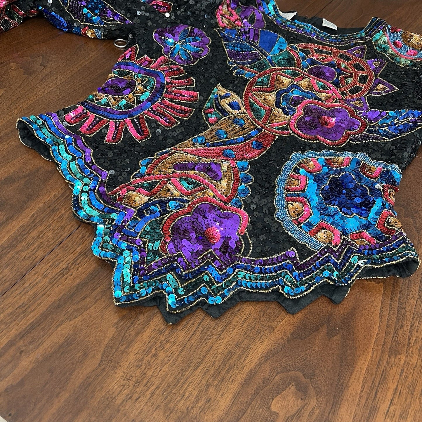 Laurence Kazar Top (L) 80s Glam Sequin Beaded Maximalist Statement Bold Party