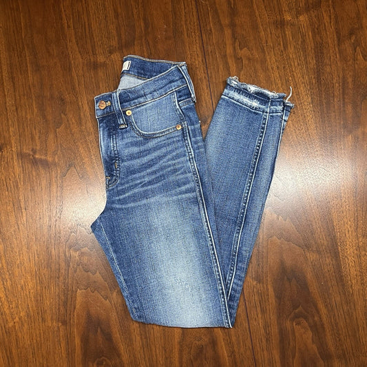 Madewell 9" High Rise Skinny Crop Jeans Sz 24 Medium Wash Distressed Raw Hem