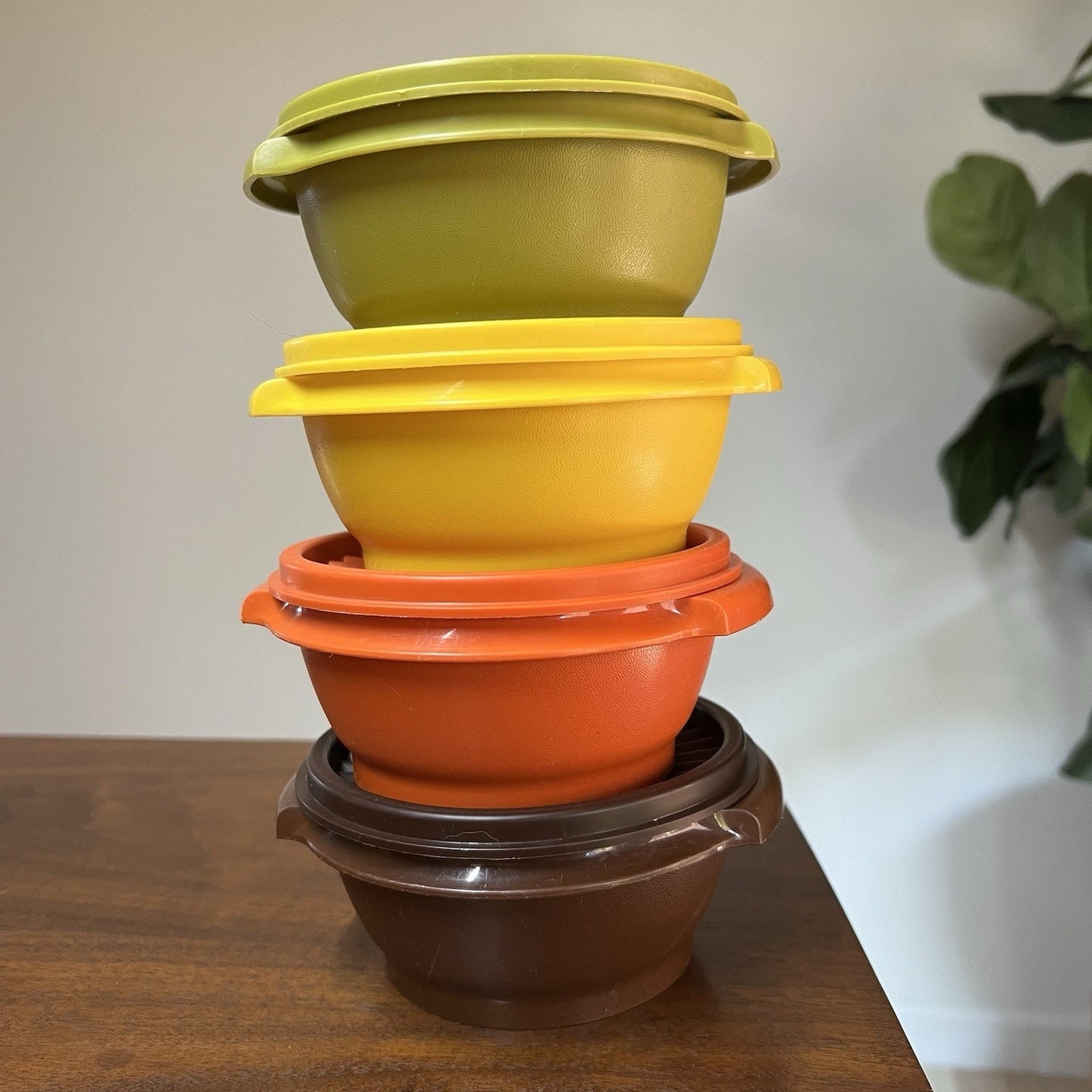 Tupperware Servalier Bowl Lid Set 1323 Harvest Orange Green Yellow Brown Retro