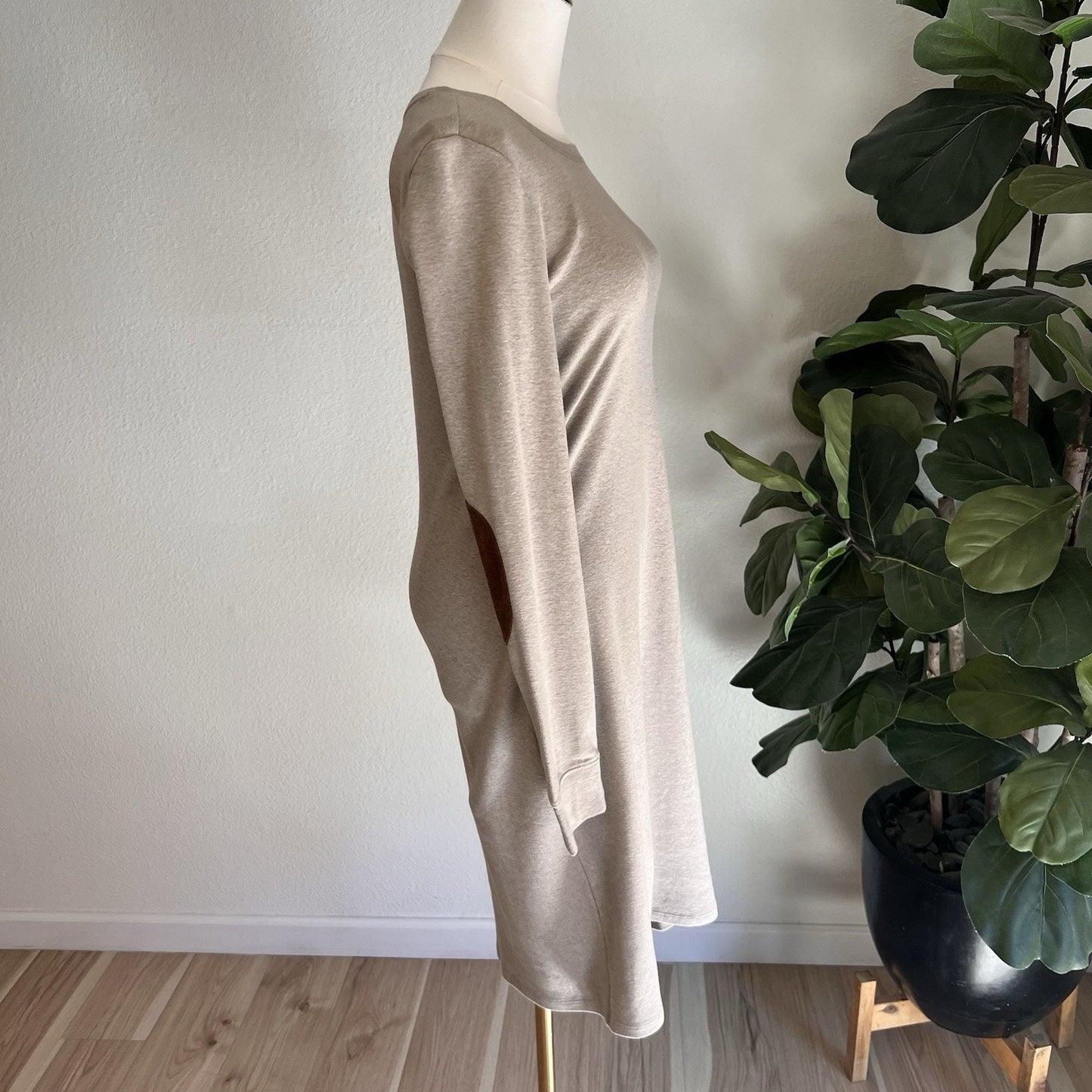Ralph Lauren Black Label (S) Suede Elbow Patch Long Sleeve Sweater Dress Luxury
