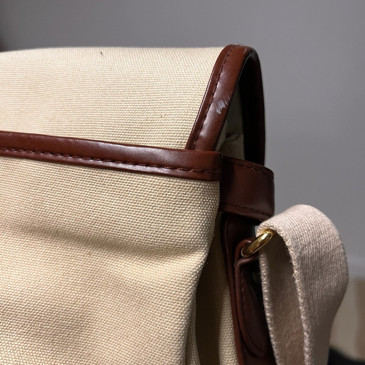 NWT Etienne Aigner Canvas Shoulder Bag Purse Tan Brown Leather Gold 9x10 Casual