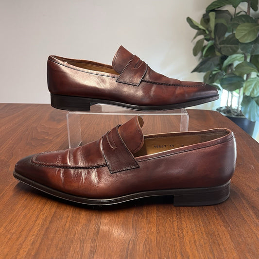 Magnanni Walden 11M Slip On Penny Loafer 15447 Mahogany Leather Dress Shoe