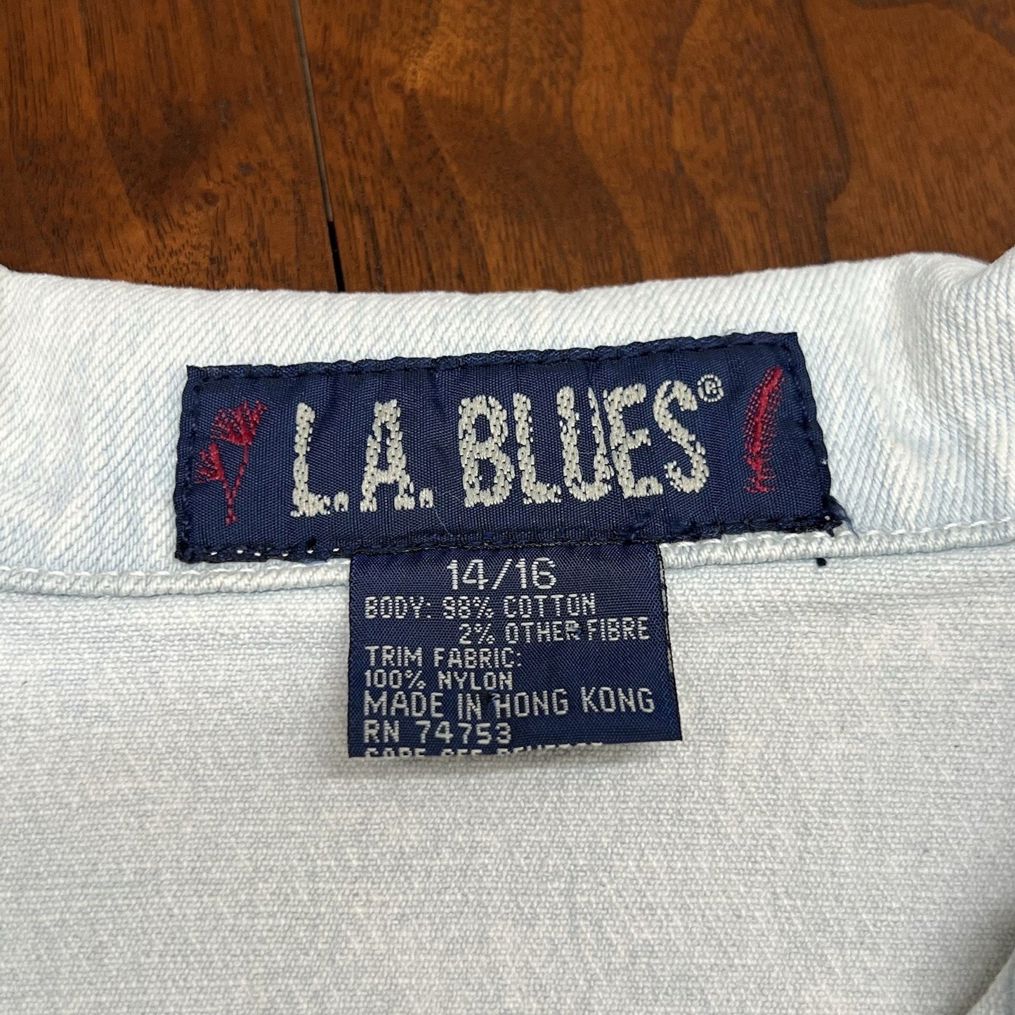 Vintage L.A. Blues Denim Jean Jacket Acid Wash Black Lace XL Women Y2K 80s 14/16