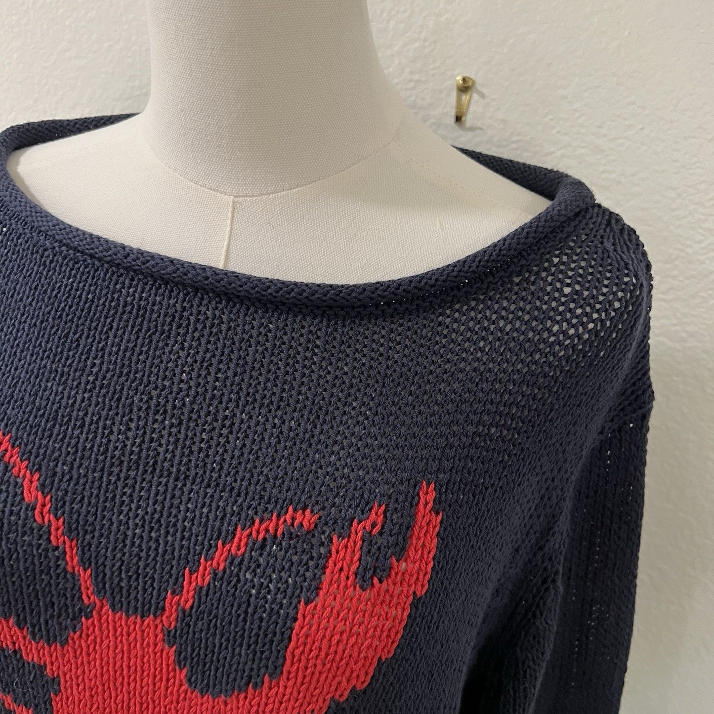 Wooden Ships Sweater M/L Lobster Knit Long Sleeve Nautical Coastal Beach Preppy