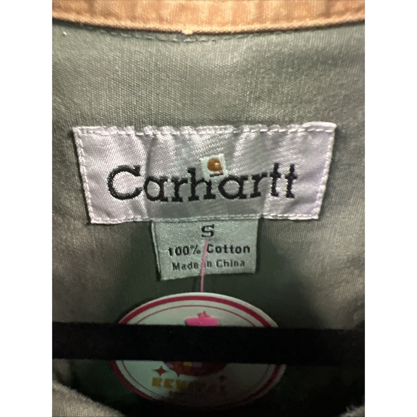 Carhartt Olive Green Button Up Long Sleeve Shirt Size Small