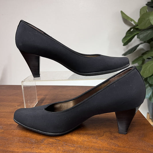 NEW Peter Kaiser 7.5 Black Pumps Fabric Leather Square Toe Cone Heel Shoe