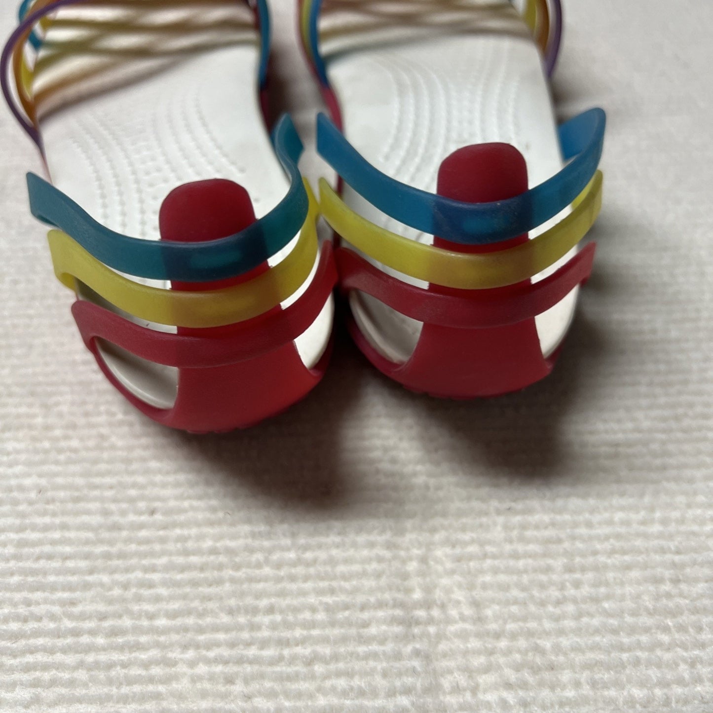 Crocs “Isabella” Huarache Women's Flat Lightweight Rainbow Slip On Sandals Sz 8