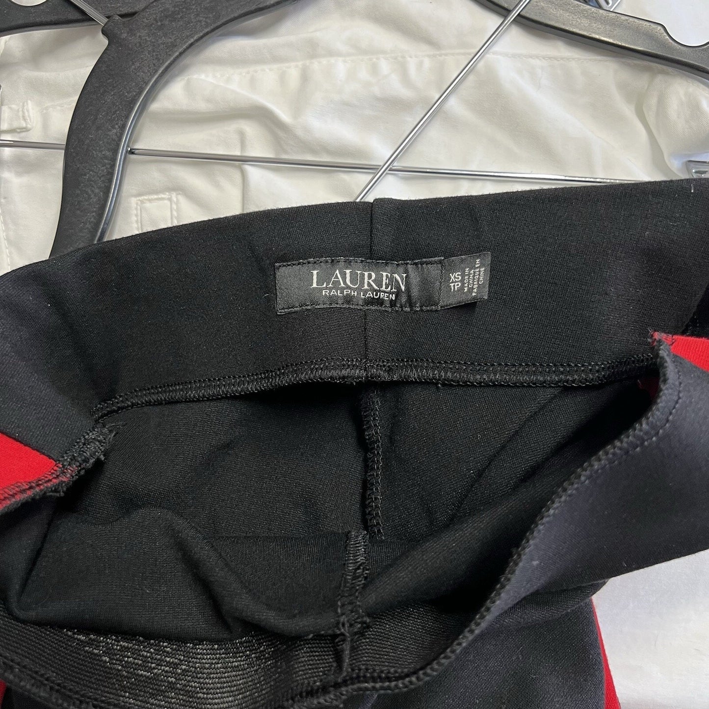 Lauren Ralph Lauren Black Label XS Ponte Skinny Leggings Black Red Side Stripe