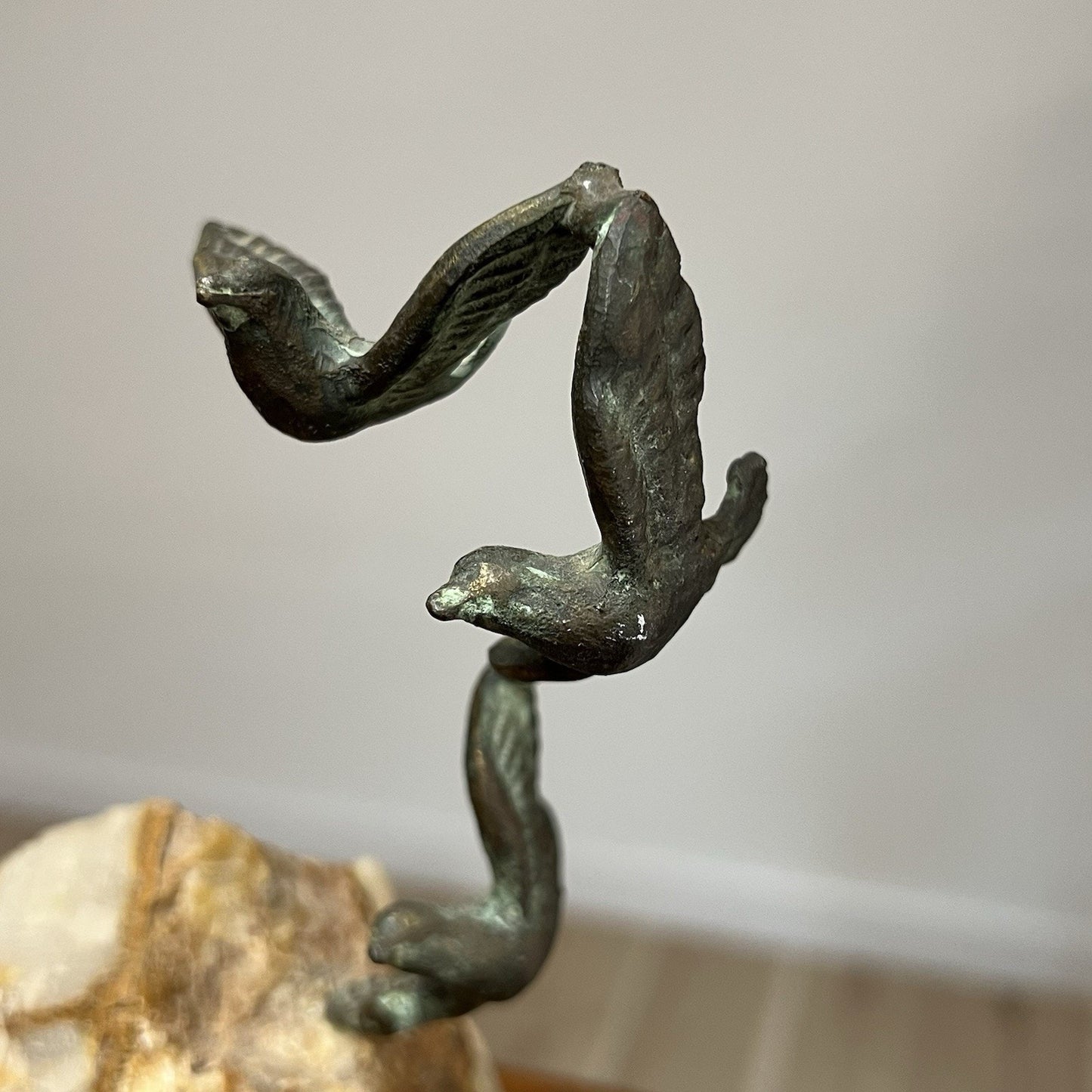 Signed Sculpture Birds In Flight Bronze And Quartz