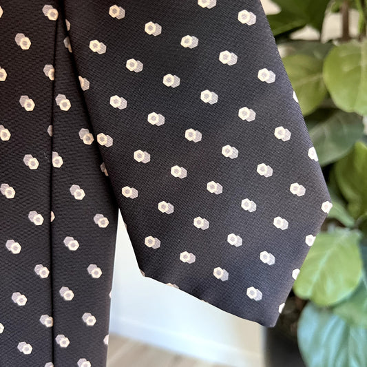 Vintage Pierre Cardin Mens 1980's Navy Geometric Shapes Silk Necktie