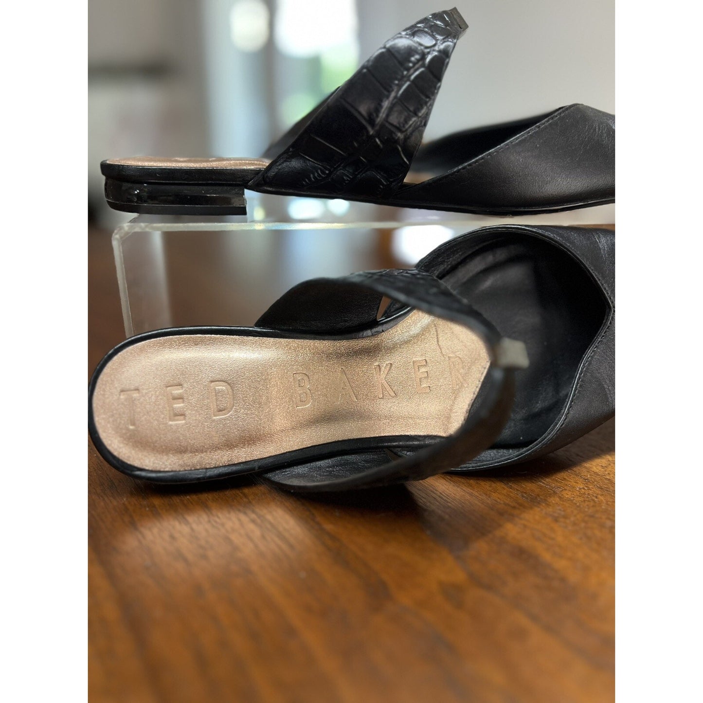 $160 New Ted Baker 6.5 Oryla Pointed Toe Black Slip On Leather Mule Flats 37 EU