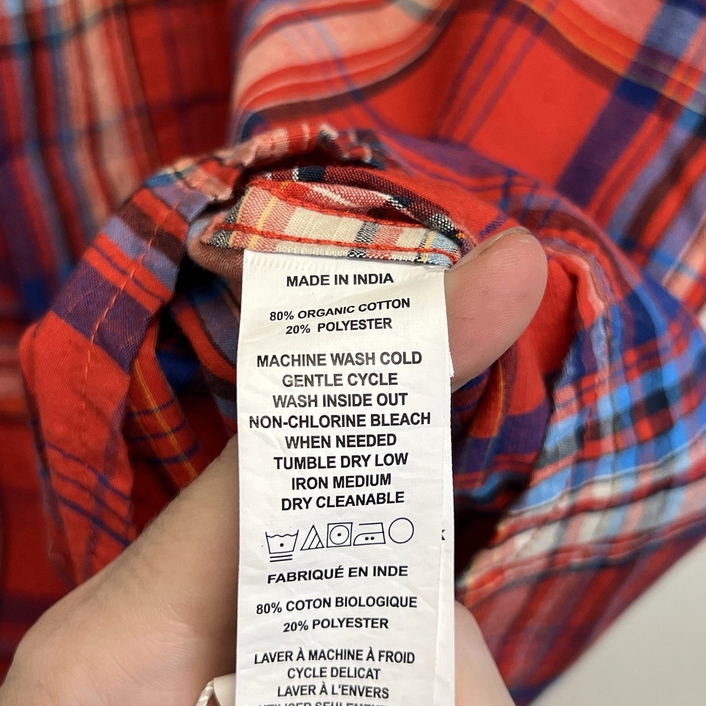 prAna Mens Benton Large Short Sleeve Button Down Shirt Red & Blue Plaid Casual