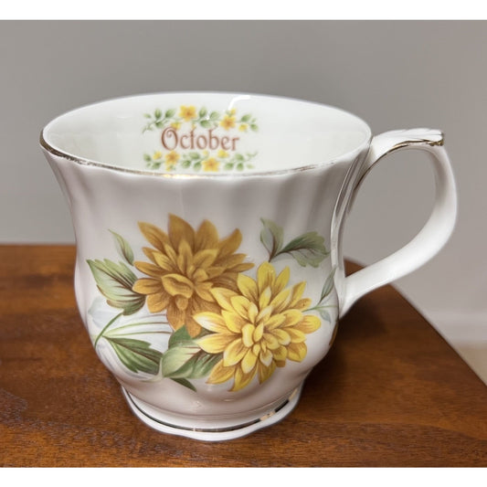 October Teacup Bone China Monthly Flower Marigold Delicate Romantic Cottagecore