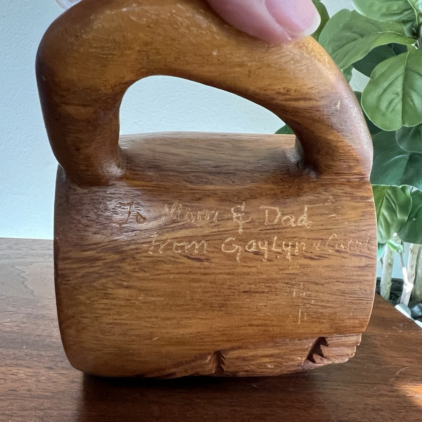 Vintage ‘60s Tiki Mug Cup Ku Face Carved Hawaiian Handle 4”