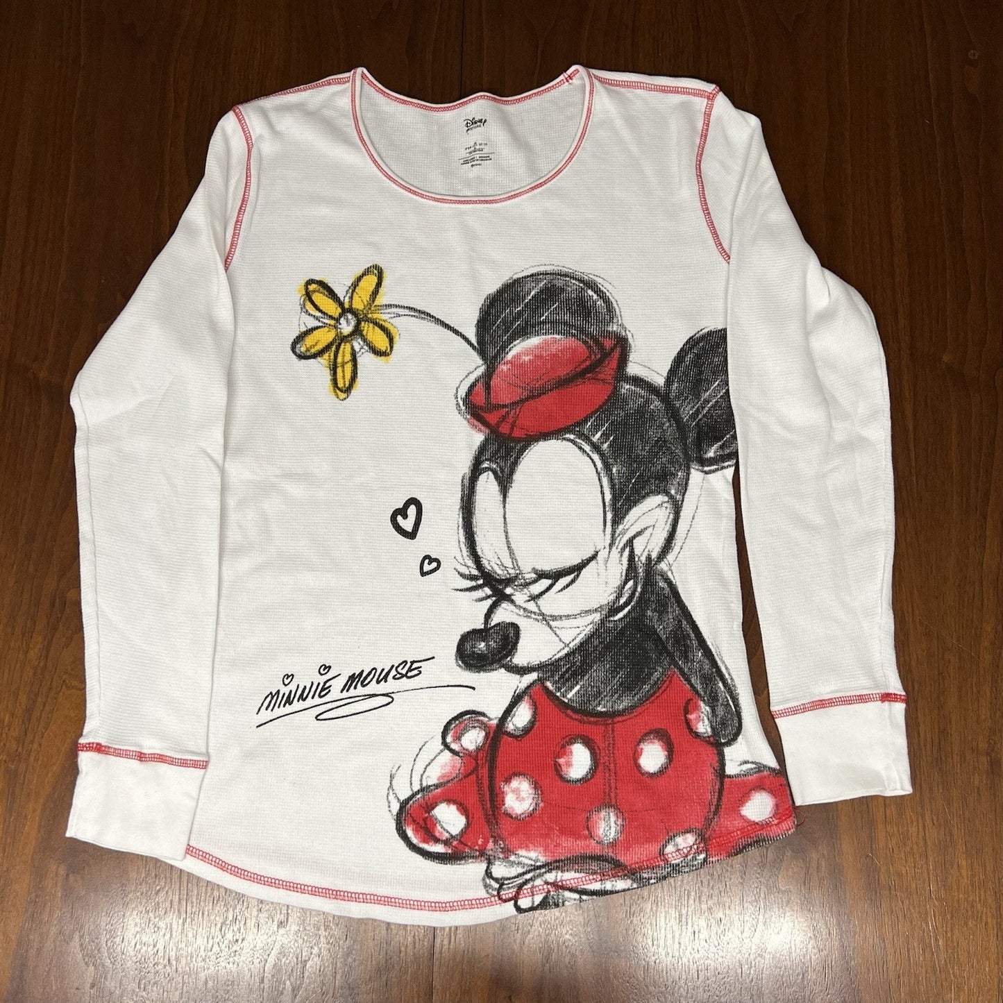 Disney Store Minnie Mouse XL Thermal Long Sleeve Shirt Sketch Retro
