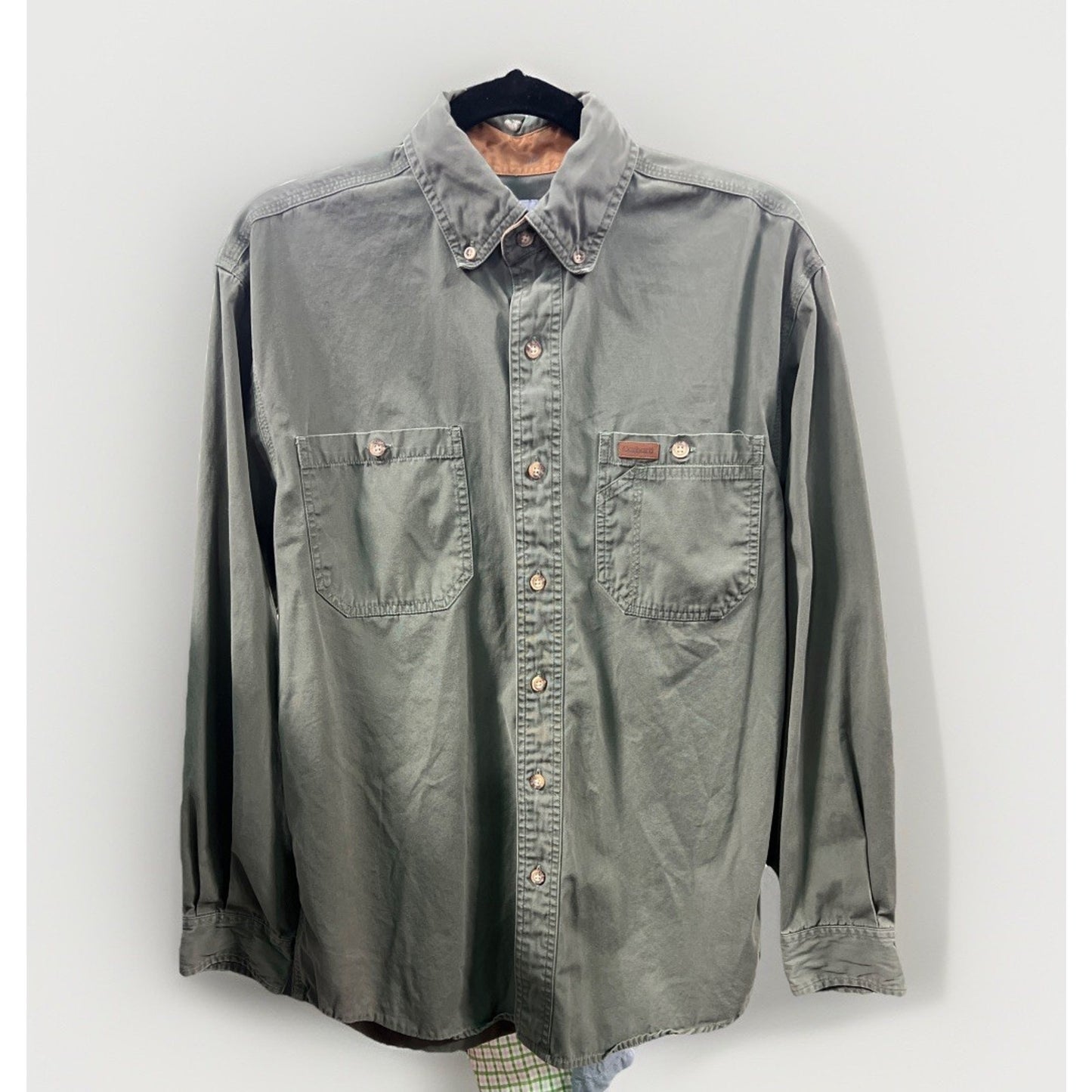 Carhartt Olive Green Button Up Long Sleeve Shirt Size Small
