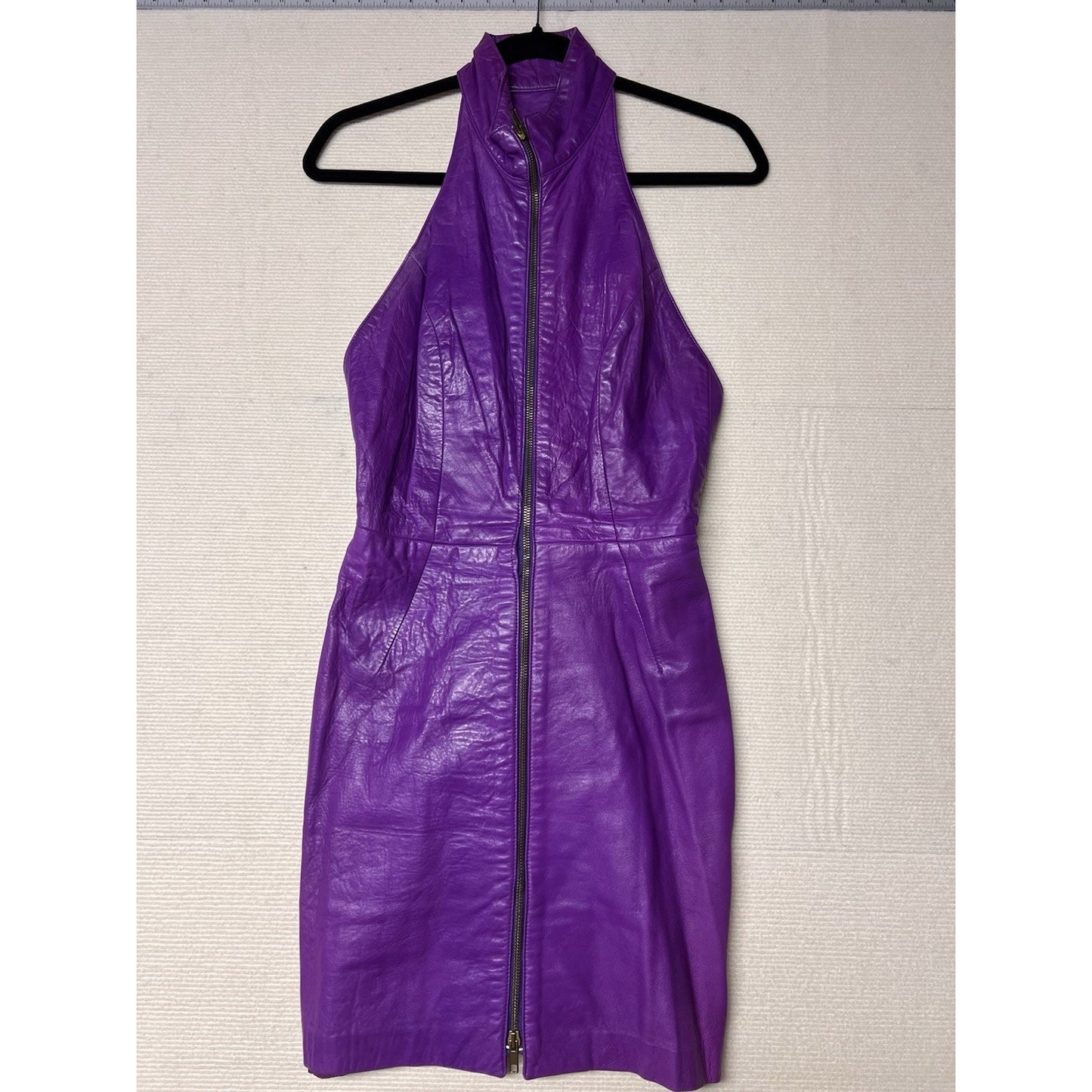 Vintage Women’s Vari Zioni Purple 80’s/90’s South Beach Leather Halter Dress