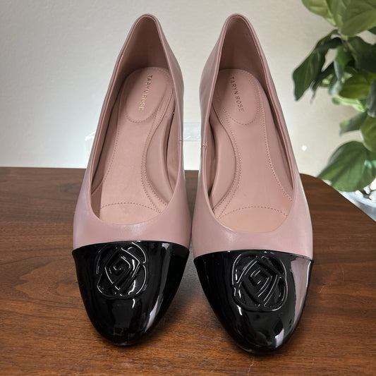 Taryn Rose Babette Shoes 11B Low Block Walking Heel Pink Black Cap Toe Leather